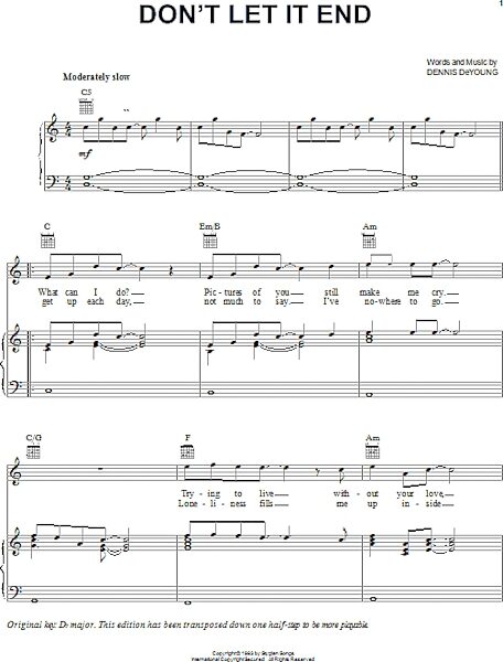 open zoom image for Don't Let It End - Piano/Vocal/Guitar, New, Main