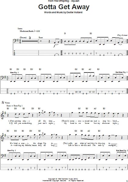 open zoom image for Gotta Get Away - Bass Tab, New, Main