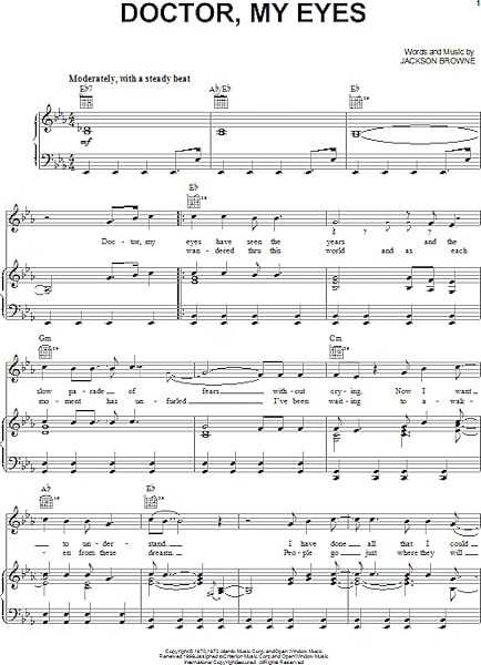 open zoom image for Doctor, My Eyes - Piano/Vocal/Guitar, New, Main