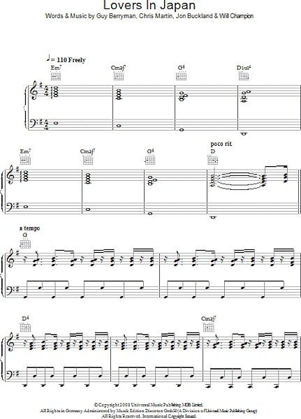 open zoom image for Lovers In Japan - Piano/Vocal/Guitar, New, Main