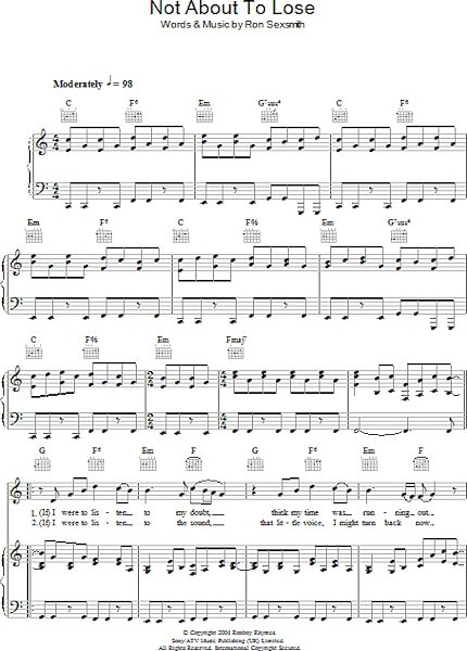 open zoom image for Not About To Lose - Piano/Vocal/Guitar, New, Main