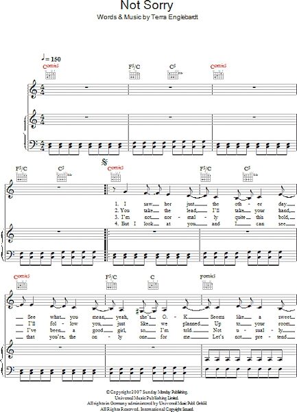 open zoom image for Not Sorry - Piano/Vocal/Guitar, New, Main
