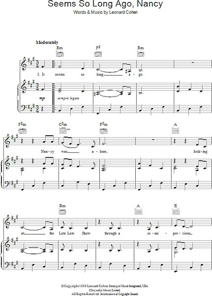open zoom image for Seems So Long Ago, Nancy - Piano/Vocal/Guitar, New, Main