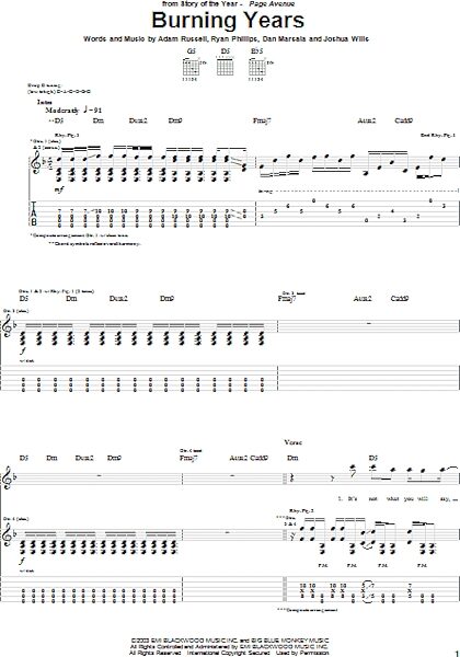 open zoom image for Burning Years - Guitar TAB, New, Main