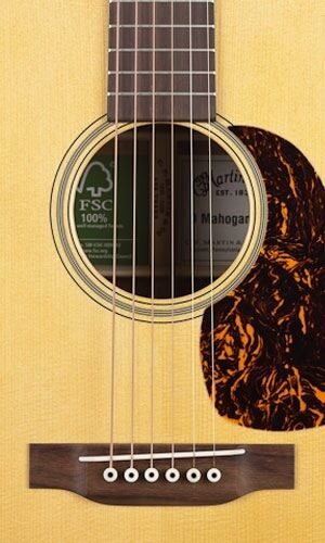 open zoom image for Martin D Mahogany 09 FSC Certified Wood Acoustic Guitar (with Case), Soundhole
