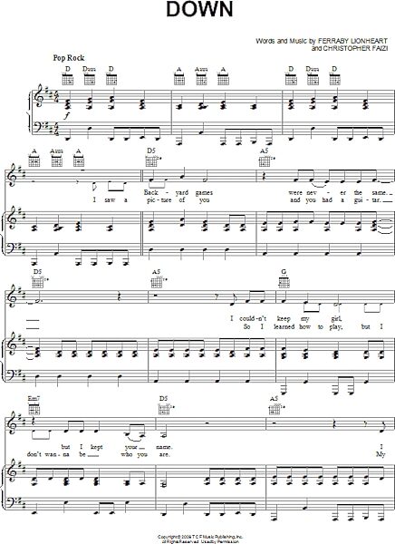 open zoom image for Down - Piano/Vocal/Guitar, New, Main
