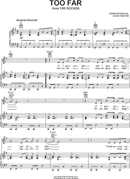 open zoom image for Too Far - Piano/Vocal/Guitar, New, Main