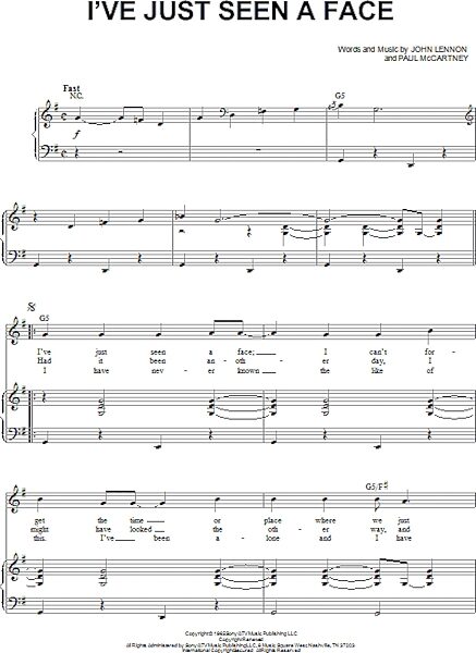 open zoom image for I've Just Seen A Face - Piano Vocal, New, Main