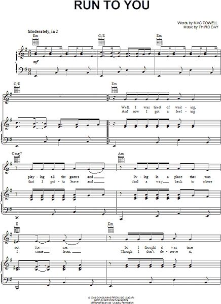 open zoom image for Run To You - Piano/Vocal/Guitar, New, Main