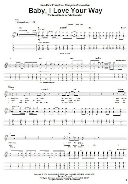 open zoom image for Baby, I Love Your Way - Guitar TAB, New, Main