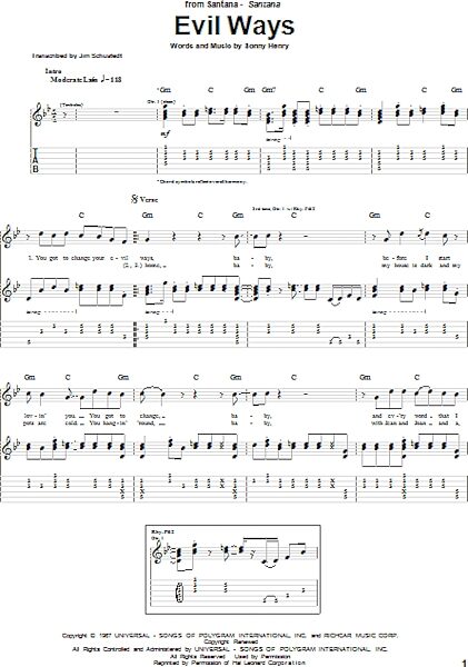 open zoom image for Evil Ways - Guitar TAB, New, Main