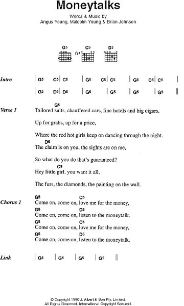 open zoom image for Moneytalks - Guitar Chords/Lyrics, New, Main