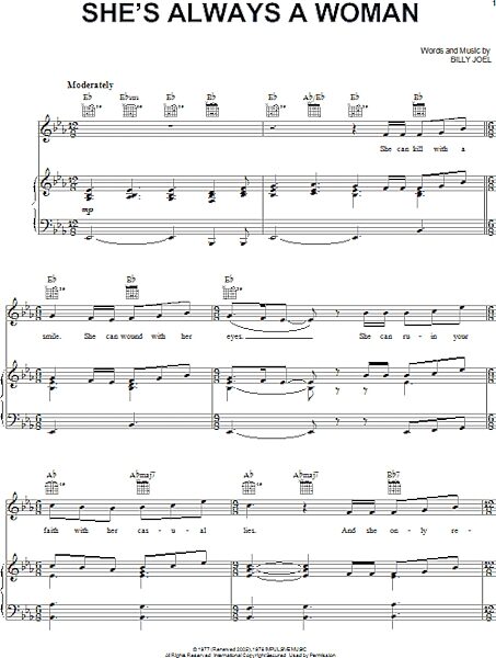 open zoom image for She's Always A Woman - Piano/Vocal/Guitar, New, Main