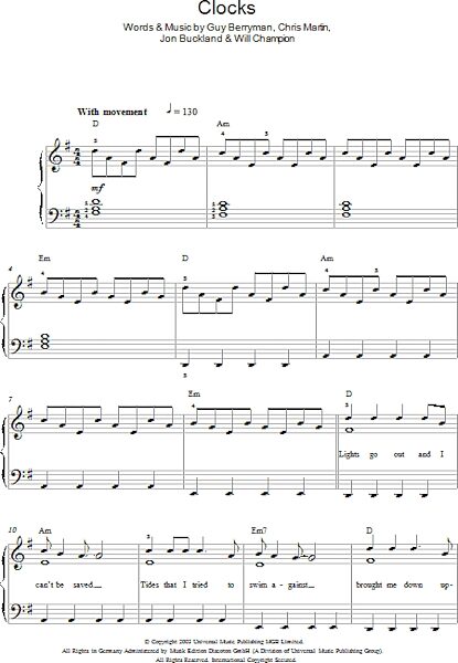 open zoom image for Clocks - Easy Piano, New, Main