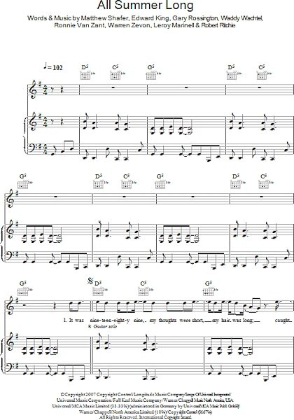 open zoom image for All Summer Long - Piano/Vocal/Guitar, New, Main