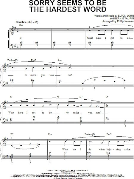 open zoom image for Sorry Seems To Be The Hardest Word - Piano Solo, New, Main