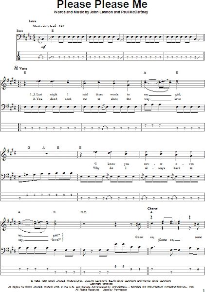 open zoom image for Please Please Me - Bass Tab, New, Main