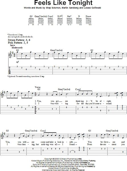 open zoom image for Feels Like Tonight - Easy Guitar with TAB, New, Main