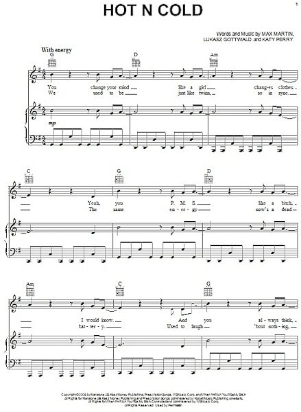 open zoom image for Hot N Cold - Piano/Vocal/Guitar, New, Main