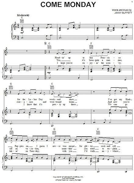 open zoom image for Come Monday - Piano/Vocal/Guitar, New, Main