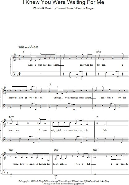 open zoom image for I Knew You Were Waiting (For Me) - Easy Piano, New, Main