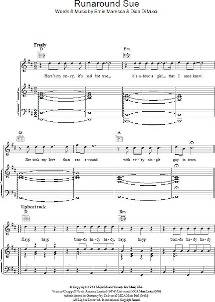 open zoom image for Runaround Sue - Piano/Vocal/Guitar, New, Main
