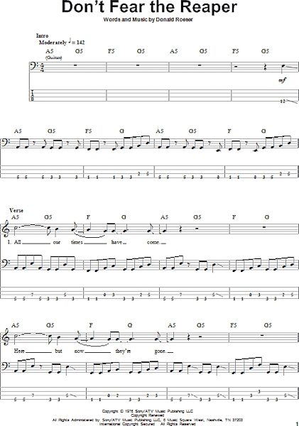 open zoom image for Don't Fear The Reaper - Bass Tab, New, Main