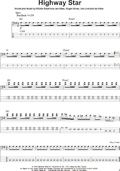 open zoom image for Highway Star - Bass Tab, New, Main
