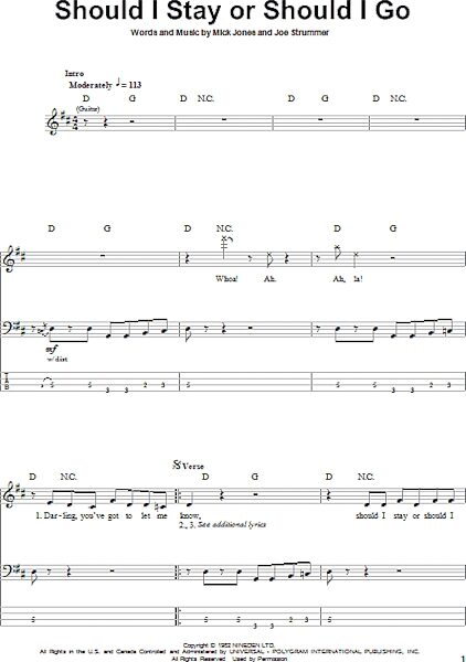open zoom image for Should I Stay Or Should I Go - Bass Tab, New, Main