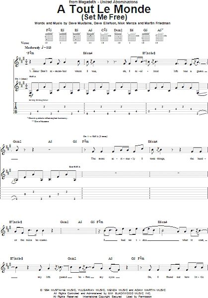 open zoom image for A Tout Le Monde (A Tout Le Monde (Set Me Free)) - Guitar TAB, New, Main