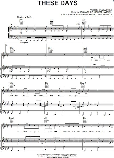 open zoom image for These Days - Piano/Vocal/Guitar, New, Main