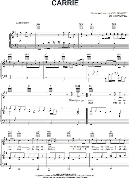 open zoom image for Carrie - Piano/Vocal/Guitar, New, Main