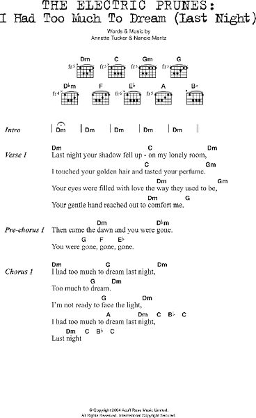 open zoom image for I Had Too Much To Dream (Last Night) - Guitar Chords/Lyrics, New, Main