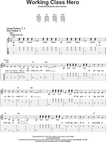 open zoom image for Working Class Hero - Easy Guitar with TAB, New, Main