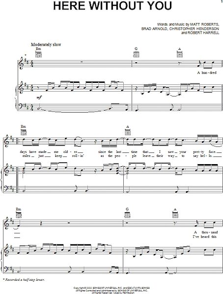 open zoom image for Here Without You - Piano/Vocal/Guitar, New, Main