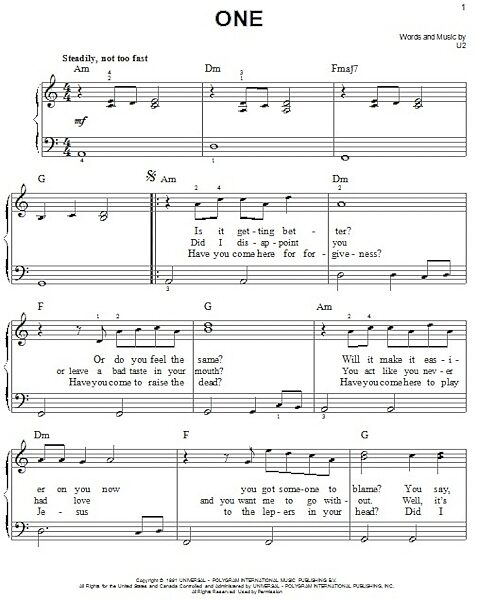 open zoom image for One - Easy Piano, New, Main