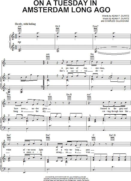 open zoom image for On A Tuesday In Amsterdam Long Ago - Piano/Vocal/Guitar, New, Main