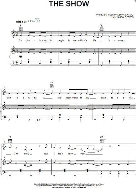 open zoom image for The Show - Piano/Vocal/Guitar, New, Main