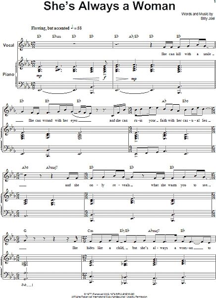 open zoom image for She's Always A Woman - Piano Vocal, New, Main