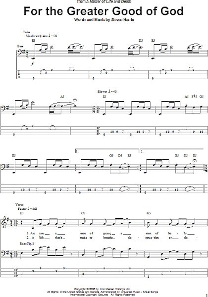 open zoom image for For The Greater Good Of God - Bass Tab, New, Main
