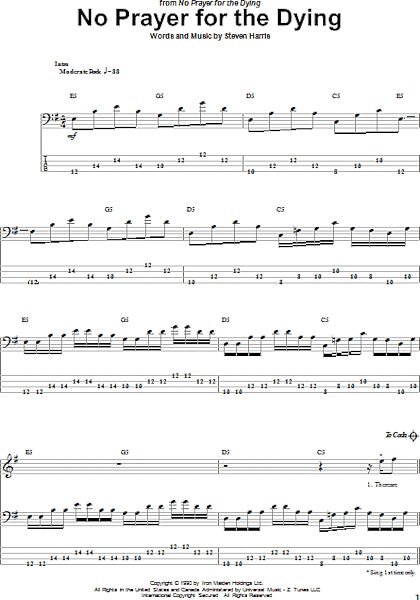 open zoom image for No Prayer For The Dying - Bass Tab, New, Main