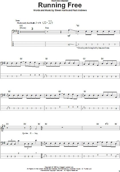 open zoom image for Running Free - Bass Tab, New, Main