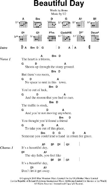 open zoom image for Beautiful Day - Guitar Chords/Lyrics, New, Main