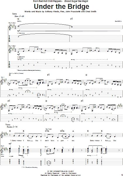 open zoom image for Under The Bridge - Guitar TAB, New, Main