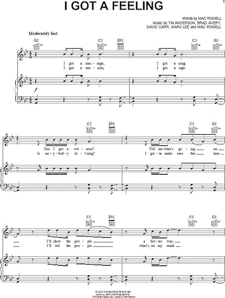 open zoom image for I Got A Feeling - Piano/Vocal/Guitar, New, Main