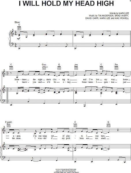 open zoom image for I Will Hold My Head High - Piano/Vocal/Guitar, New, Main
