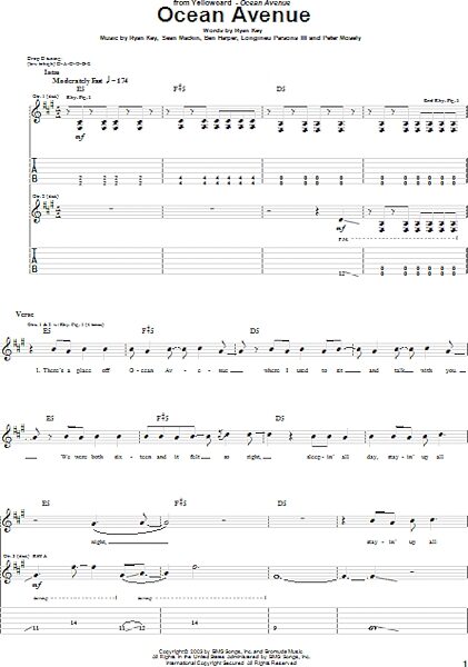 open zoom image for Ocean Avenue - Guitar TAB, New, Main