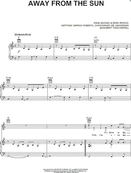 open zoom image for Away From The Sun - Piano/Vocal/Guitar, New, Main