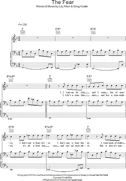 open zoom image for The Fear - Piano/Vocal/Guitar, New, Main