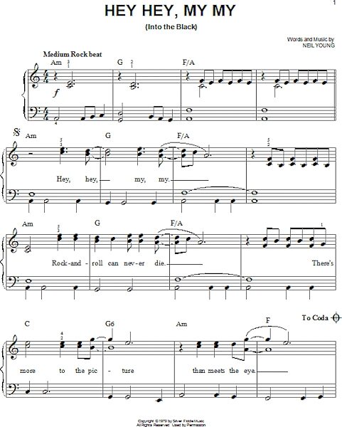 open zoom image for Hey Hey, My My (Into The Black) - Easy Piano, New, Main